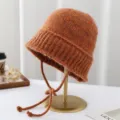Elegante cappello a secchiello in maglia autunno inverno con lacci, comodo berretto di lana. - Taglia unica / Arancione