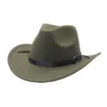 Cappello da cowboy in feltro di lana verde con cintura in pelle e fibbia in metallo fedora. - M（56-58cm） / Verde militare