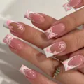 Sweet french white medium press on nails cute heart bow fake nail art tips wholesale - With Glue / 24 Pcs/Set / Sweet Heart Bowknot Medium Long Square Style (JP4332)