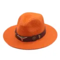 Chapeau de paille orange Fedora pour hommes et femmes protection solaire de plage jazz - M (56-58cm) / Orange