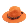 Oranger geflochtener Strohhut im Fedora-Stil Detail mit Perlenverzierung fur sommerlichen Sonnenschutz. - M (56-58cm) / Orange