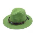 Gruener Strohhut fuer Damen Sommer Sonnenschutz Strand Reisedetail gewebter Fedora Hut - M (56-58cm) / Grün
