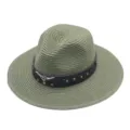 Chapeau de paille cowboy western femme vert olive protection solaire fedora mode été - M (56-58cm) / Vert Militaire
