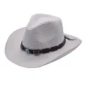 Detail shot of the woven straw cowboy hat showing turquoise bead and leather band texture. - M (56-58cm) / White