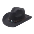 Close-up of the black western cowboy straw hat showing texture, leather band and turquoise bead. - M (56-58cm) / Black