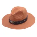 Chapeau de Cowboy Western en Paille Femme Été Plage Fedora avec Bande Cuir Tête Taureau - M (56-58cm) / Couleur caramel