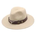 Chapeau de paille cowboy homme femme ete protection solaire decontracte mode jazz vue detaillee - M (56-58cm) / Beige