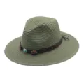 Chapeau de paille vert avec lanière en cuir, perles en bois et accent turquoise. - M (56-58cm) / Vert Militaire