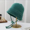 Cappello a secchiello in maglia verde autunno inverno con lacci donna caldo cappello lana - Taglia unica / Verde