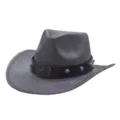 Glitter western cowboy hat detail, stylish wide brim fedora with turquoise studded leather band. - M (56-58cm) / Black
