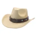 Sparkling western cowboy hat with turquoise leather band, stylish wide brim jazz hat for parties. - M (56-58cm) / Gold