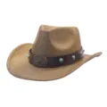 Detail view of glitter western cowboy hat featuring leather band and turquoise stud accents. - M (56-58cm) / Brown