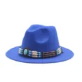 Blue felt fedoras jazz hat with ethnic beaded band cowboy hat stylish mens hats variant - M (56-58cm) / Sapphire Blue