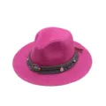 Sombrero fedora de paja bohemio con banda de flecos de cuentas coloridas, sombrero de sol elegante. - M (56-58cm) / Rosa rojo