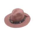 Sombrero de paja boho para mujer, sombrero de sol de verano rosa vintage con cinta de cuentas. - M (56-58cm) / Rosa empolvado