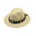 Sombrero fedora de paja boho para mujer hombre sombrero de sol tejido vintage playa sol - M (56-58cm) / Beige