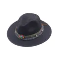 Sombrero fedora de paja estilo bohemio con cinta tejida de cuentas coloridas. - M (56-58cm) / Negro