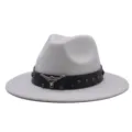 Chapeau fedora en feutre blanc pour hommes et femmes, chapeau de cowboy western avec métal. - M (56-58cm) / Blanc