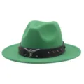 Chapeau fedora en feutre vert pour hommes femmes cowboy occidental jazz avec décor de taureau - M (56-58cm) / Vert