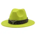 Chapeau fedora vert néon avec décor métallique tête de taureau chapeau de jazz cowboy occidental. - M (56-58cm) / Jaune Néon