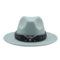 Sombrero fedora azul claro con banda de cuero de toro, sombrero de cowboy western. - M (56-58cm) / Azul claro