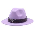 Chapeau Fedora Jazz en Feutre Violet Clair avec Tete de Taureau et Clous pour Femme Homme - M (56-58cm) / Mauve Clair
