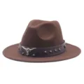 Chapeau fedora jazz marron avec variante de crête de taureau en métal et rivets voyage. - M (56-58cm) / Café