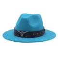 Chapeau Fedora en feutre turquoise pour hommes femmes chapeau de jazz cowboy tête de taureau - M (56-58cm) / Bleu lac