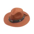 Sombrero de sol tejido retro bohemio con cuentas étnicas, fedora de paja elegante. - M (56-58cm) / Caramelo