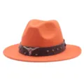 Chapeau fedora en feutre orange tendance pour homme et femme avec décor de tête de taureau - M (56-58cm) / Rouge Orangé