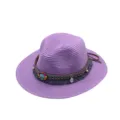 Sombrero de paja violeta estilo boho con banda de cuentas de colores para playa de verano. - M (56-58cm) / Púrpura profundo