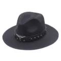 Chapeau paille cowboy western femme fedora noir protection solaire plage respirant - M (56-58cm) / Noir