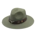 Chapeau de cow-boy western en paille verte pour l'été, protection solaire et style jazz. - M (56-58cm) / Vert Militaire