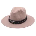 Gros plan sur le détail du chapeau de paille occidental pour femme avec bande en cuir. - M (56-58cm) / Rose Poudré