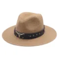 Chapeau de Paille Cowboy Western Femme Été Plage Protection Solaire Fedora Respirant - M (56-58cm) / Kaki