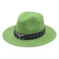 Chapeau de Paille Cowboy Western Vert pour Femme Soleil Plage Fedora Mode Tendance - M (56-58cm) / Vert
