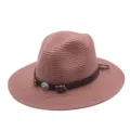 Chapeau fedora en paille à large bord pour voyage extérieur été protection solaire couple. - M (56-58cm) / Vieux rose