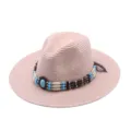 Chapeau de paille cowboy western tendance pour femme et homme large bord protection solaire - M (56-58cm) / Rose Poudré