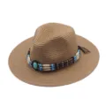 Chapeau de paille cowboy occidental homme et femme, large bord protection solaire extérieur. - M (56-58cm) / Kaki