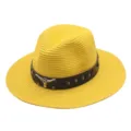 Chapeau de paille cowboy western pour femme chapeau de soleil de plage respirant fedora - M (56-58cm) / Jaune