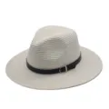 Chapeau de paille d'été pour homme et femme, large bord plage chapeau panama anti-UV. - M (56-58cm) / Crème