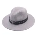 Chapeau de Paille Femme Eté Cowboy Western Plage Anti-UV Fedora Chapeau de Soleil Gris - M (56-58cm) / Gris