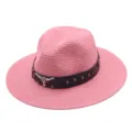 Chapeau de Cowboy Western Femme Rose Paille Été Plage Fedora Protection Solaire - M (56-58cm) / Rose Foncé