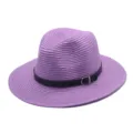 Klassieke paarse strooien fedora hoed met zwarte riem, perfect voor zomerse strandzonnebescherming. - M (56-58cm) / Paars