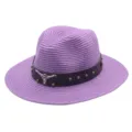 Élégant Chapeau de Paille Violet avec Décoration de Crâne de Taureau Unisexe Panama - M (56-58cm) / Violet