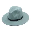 Zomer brede rand strohoed fedora voor man en vrouw, opvouwbare strand zonbescherming. - M (56-58cm) / Cyaan