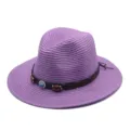 Chapeau fedora en paille violette, chapeau de soleil unisexe voyage plage large bord SKU. - M (56-58cm) / Violet