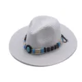 Cappello da cowboy occidentale bianco per uomo e donna, cappello da sole con perline. - M（56-58cm） / Bianco