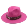 Chapeau de paille de cowboy occidental rose pour la protection solaire et le voyage d'été. - M (56-58cm) / Rose rouge