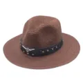Chapeau de paille style cowboy western pour femme, fedora de plage respirant pour l'été. - M (56-58cm) / Café